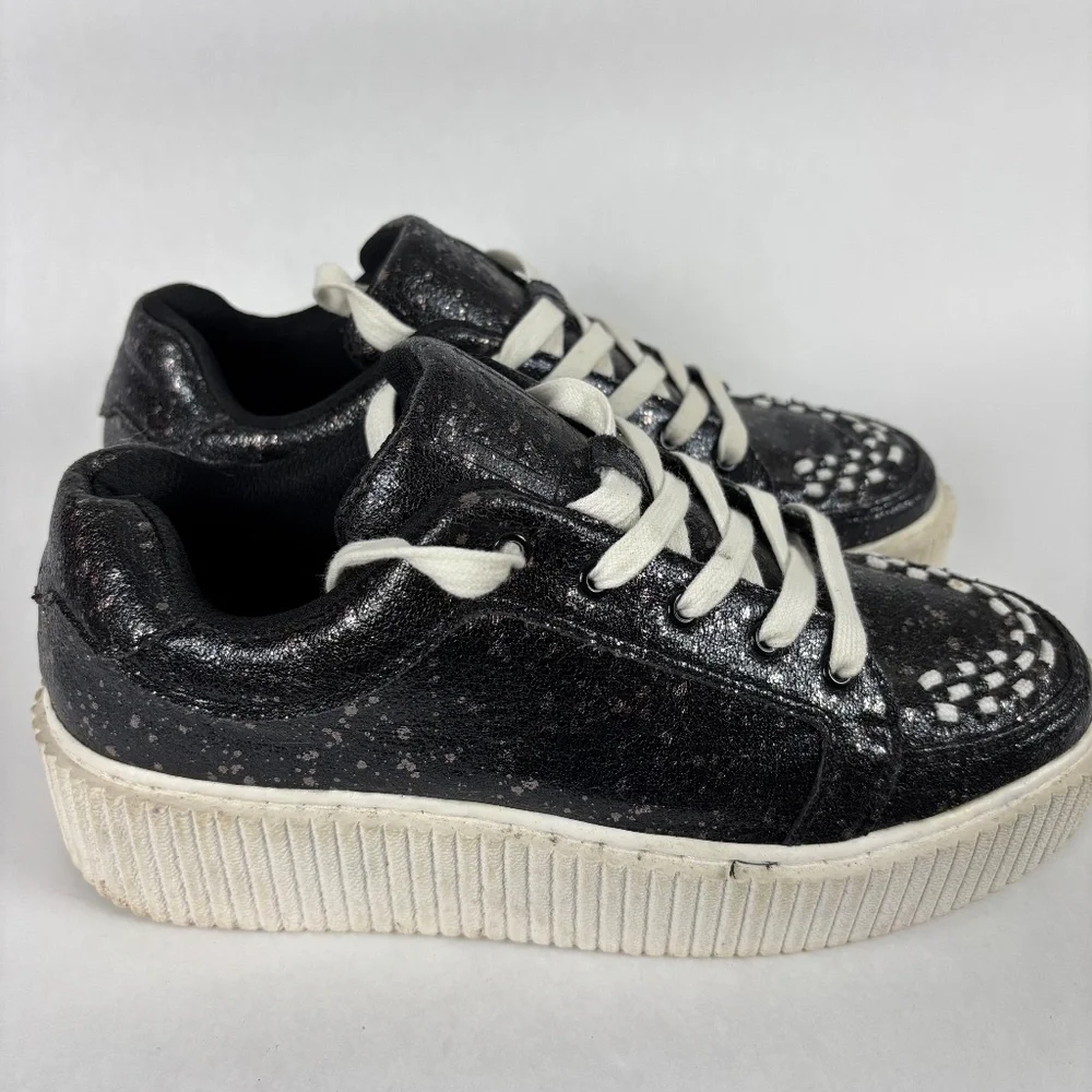 T.U.K Platform Sneakers, Black and White with Speckles on Black, Skule and Bone